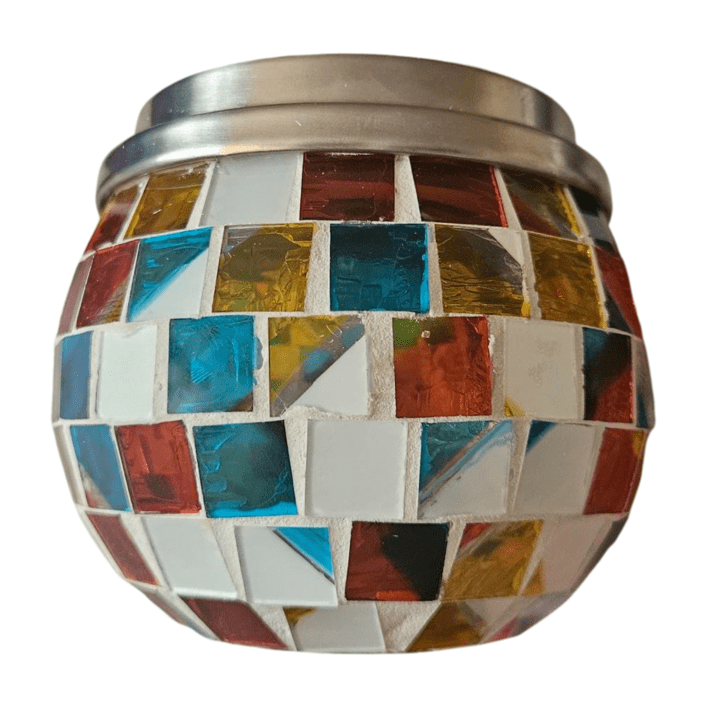 Solar-Powered Mosaic Glass Lantern LED Table Top Light