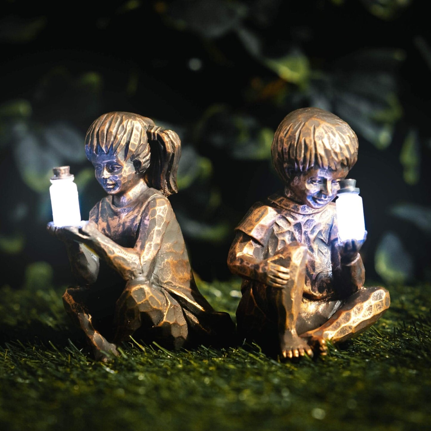 Solar Boy & Girl Resin Garden LED Ornaments