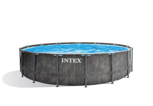 Intex 15ft x 48" Greywood Prism Frame Metal Round Above Ground Swimming Pool, Filter Pump and Accessories