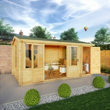 Mercia 5.1m x 3m Reverse Apex Log Cabin With Side Shed - 19mm