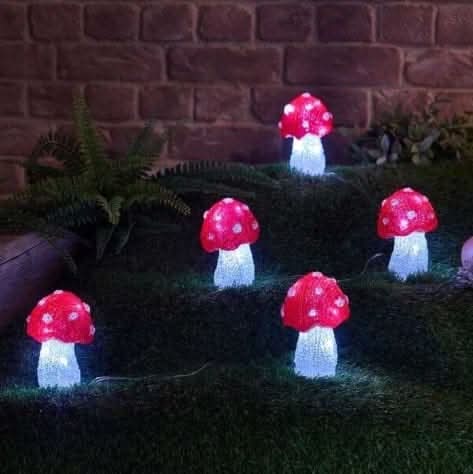 5 Pack Solar Mushroom Garden Stake Lights with 30 Cool White LEDs