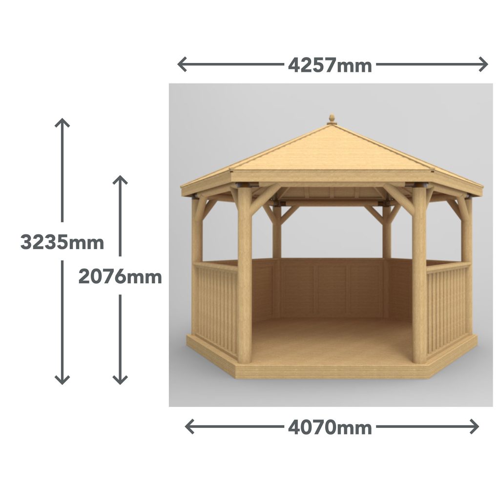 4m Premium Hexagonal Wooden Garden Gazebo with Timber Roof