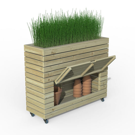 Linear Planter - Tall with Storage with Wheels