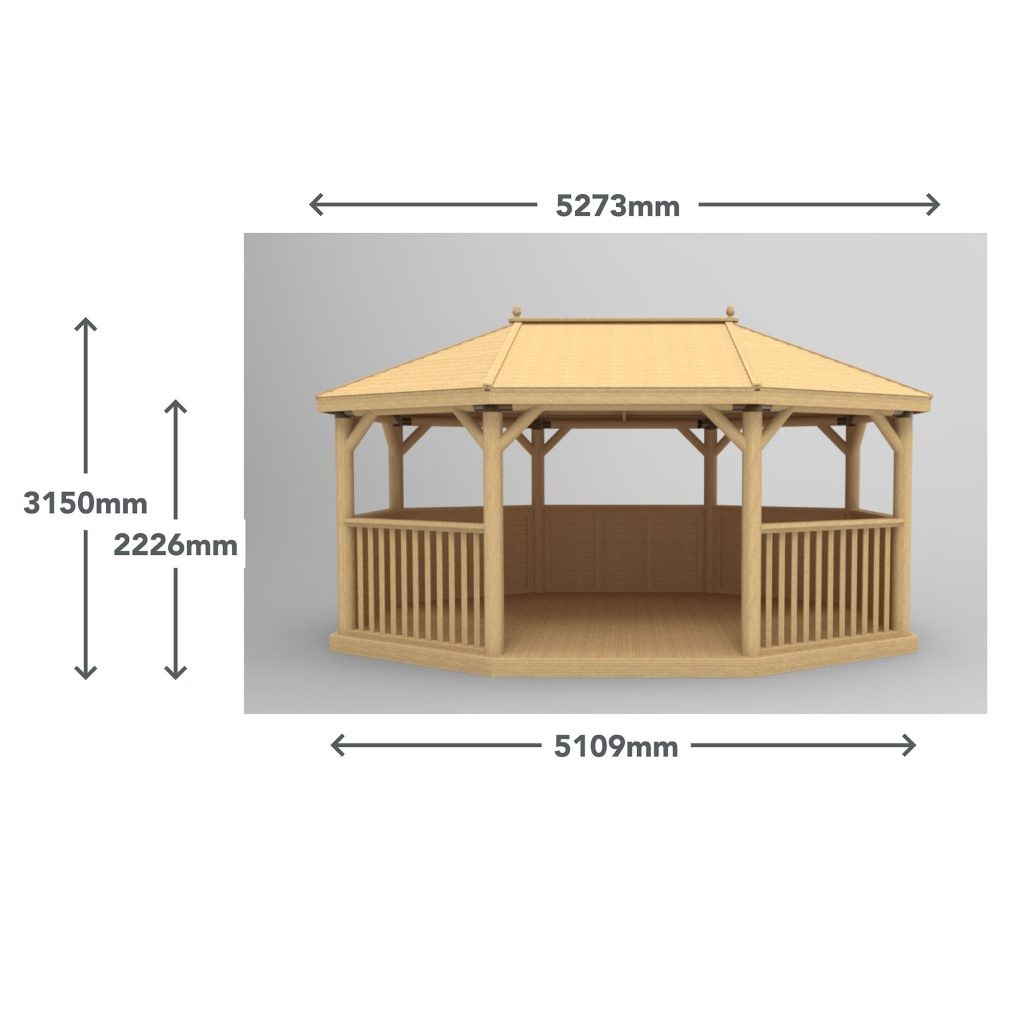 5.1m Premium Oval Wooden Gazebo with Cedar Roof