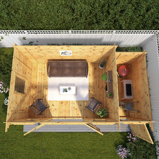 Mercia Pent Log Cabin 19mm with Side Shed - 5.1m x 3m