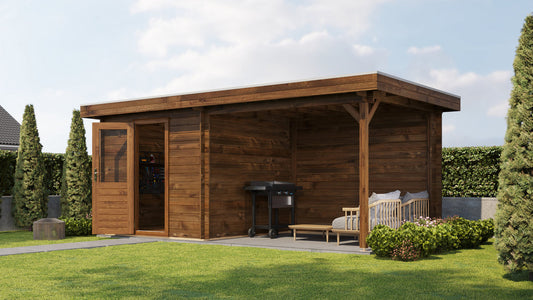 Lugarde Select - Cotswold Flat Roof Log Cabin 250x250cm with 300cm Canopy