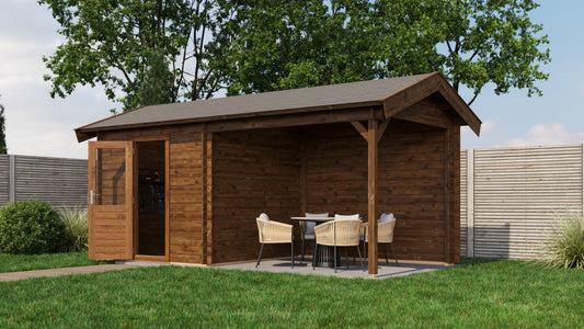 Lugarde Select - Snowdonia Apex Roof Log Cabin 250x250cm with 300cm Canopy