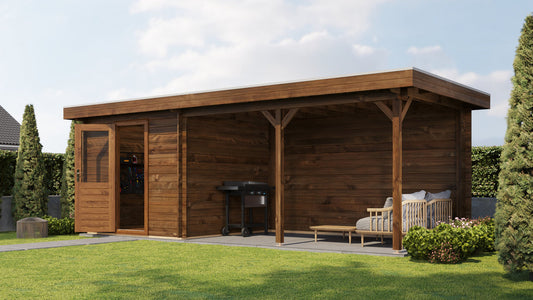 Lugarde Select - Severn Flat Roof Log Cabin 250x250cm with 400cm Canopy