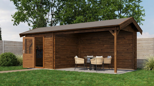 Lugarde Select - Blackpool Apex Roof Log Cabin 250x250cm with 400cm Canopy