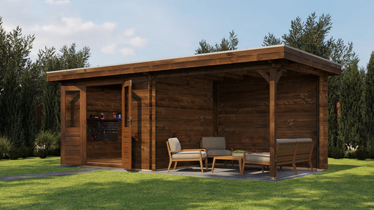 Lugarde Select - Cornwall Flat Roof Log Cabin 300x250cm with 300cm Canopy