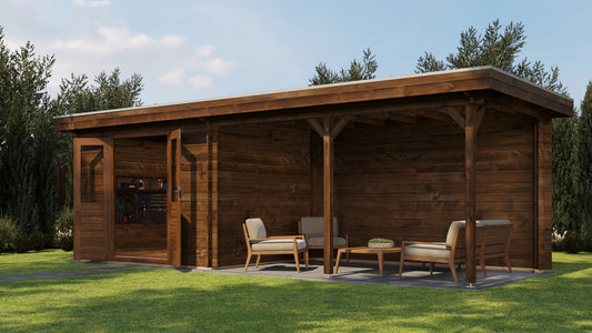 Lugarde Select - Norfolk Flat Roof Log Cabin 300x250cm with 400cm Canopy