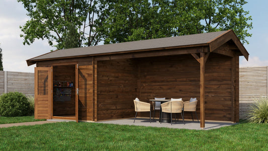 Lugarde Select - Devon Apex Roof Log Cabin 300x250cm with 400cm Canopy