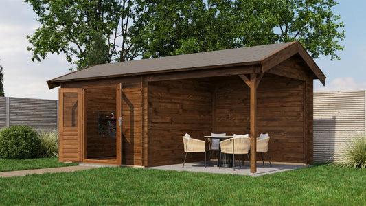 Lugarde Select - Sherwood Apex Roof Log Cabin 300x300cm with 300cm Canopy