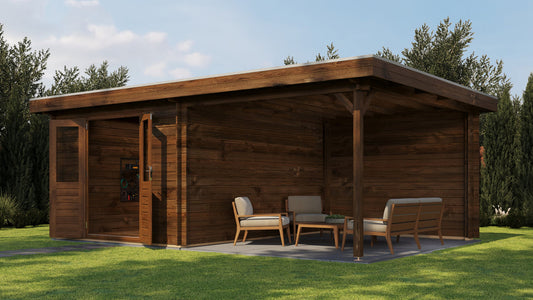 Lugarde Select - Oxford Flat Roof Log Cabin 300x400cm with 300cm Canopy