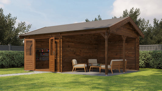 Lugarde Select - Clwyd Apex Roof Log Cabin 300x400cm with 300cm Canopy