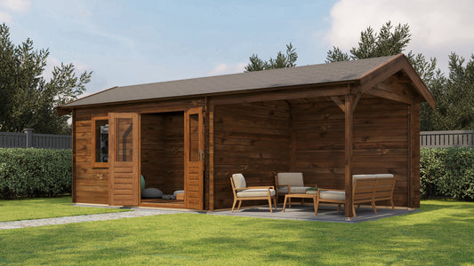 Lugarde Select - Berkshire Apex Roof Log Cabin 300x300cm with 400cm Canopy