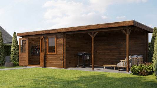 Lugarde Select - Surrey Flat Roof Log Cabin 400x300cm with 400cm Canopy