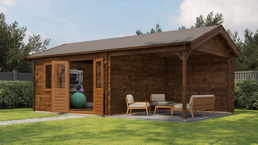 Lugarde Select - Ribble Apex Roof Log Cabin 400x400cm with 300cm Canopy