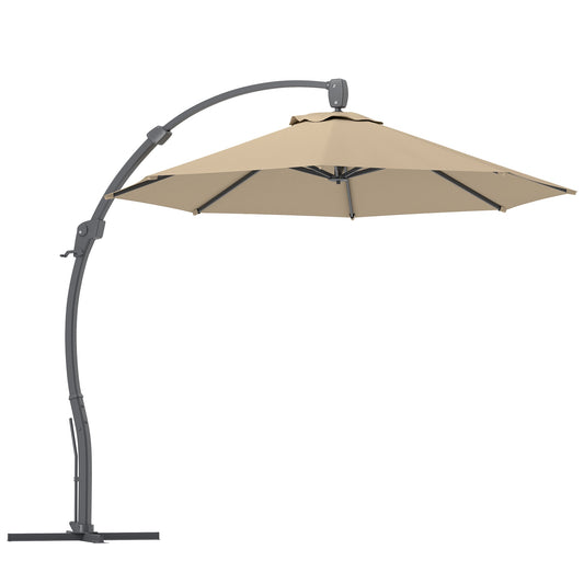 Outsunny 3(m) Garden Cantilever Parasol with Crank Aluminium Frame - Khaki - Taylors Garden Buildings