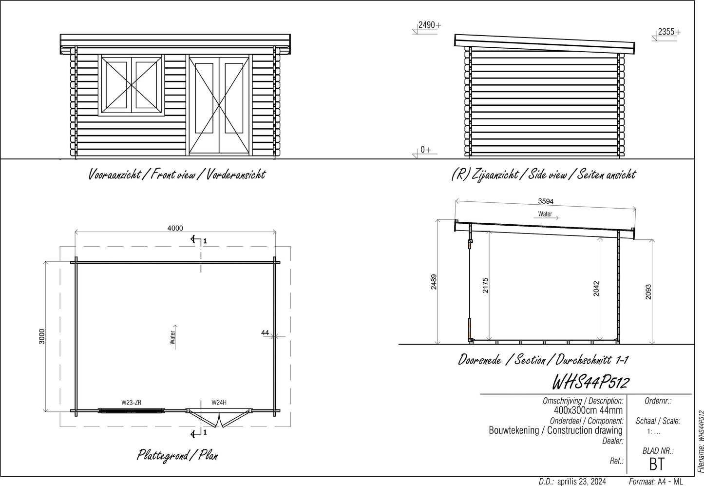Pent 3m x 4m Log Cabin