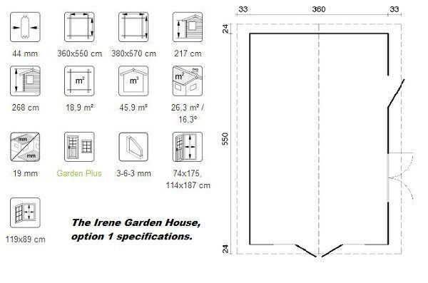 The Irene 44mm Log Cabin 3.8mx5.7m