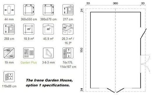 The Irene 44mm Log Cabin 3.8mx5.7m