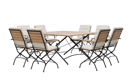 Sicily 8 Seater Teak and Wrought Iron Square 140cm Garden Dining Set - Sand - Taylors Garden Buildings