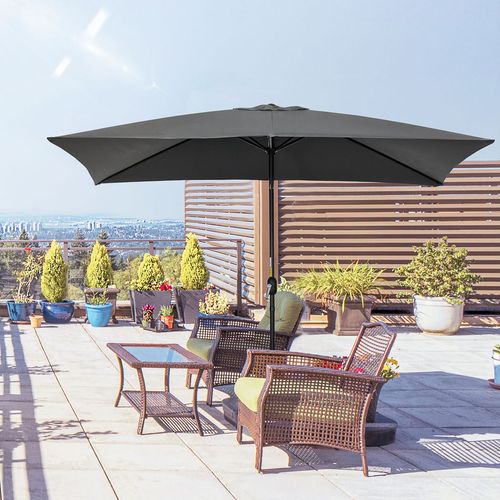 Outsunny 3x2m Patio Parasol Canopy Tilt Crank 6 Ribs Sun Shade Garden Black - Taylors Garden Buildings (view 2)