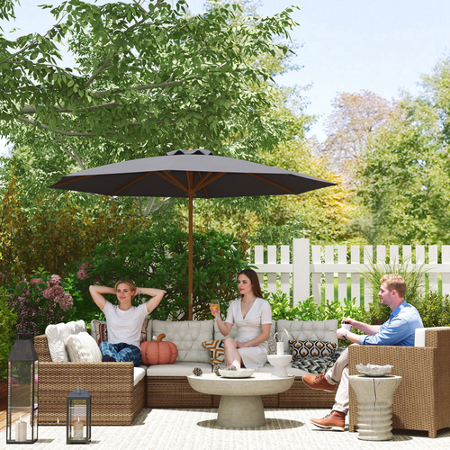 Outsunny Wooden Garden Parasol with Rope Pulley Mechanism - Orange - Taylors Garden Buildings