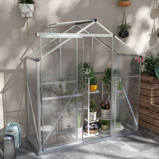 Outsunny 6x2.5ft Polycarbonate Greenhouse, Aluminium Frame, Silver