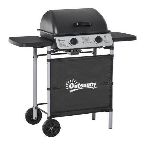 Outsunny Propane Gas Barbecue Grill 2 Burner Cooking BBQ 5.6 kW w/ Side Shelves