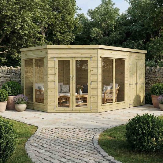 Corner summerhouses and sheds: sizes, layouts and smart space-saving ideas