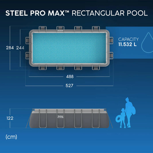 Bestway 16ft x 8ft x 48" Rectangular Steel Pro MAX Above Ground Swimming Pool, Filter Pump & Accessories