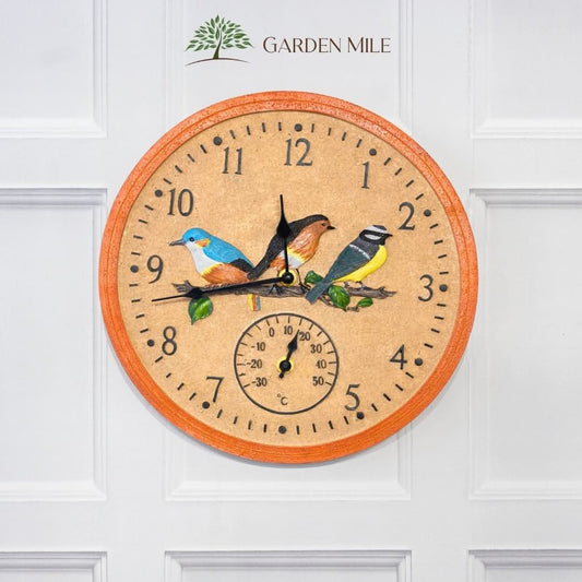 Vintage Bird Wall Clock and Thermometer