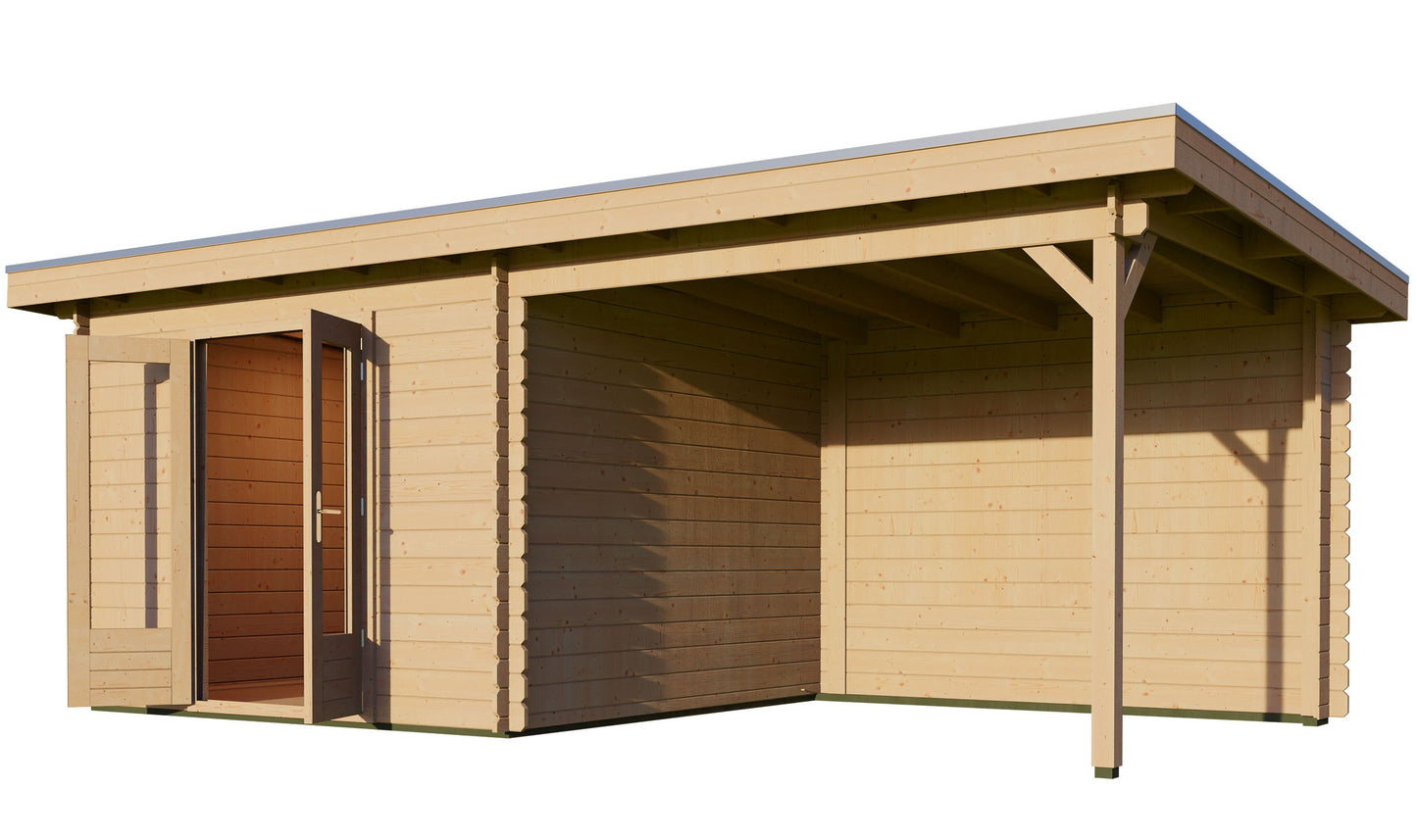 Pent 3m x 3m Log Cabin with 4.5m Canopy
