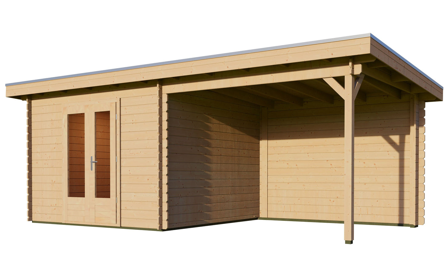 Pent 3m x 3m Log Cabin with 4.5m Canopy