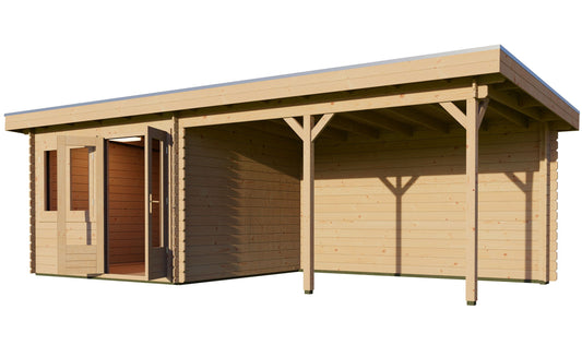 Pent 3m x 3m Log Cabin with 4m Canopy