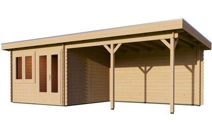 Pent 3m x 3m Log Cabin with 4m Canopy