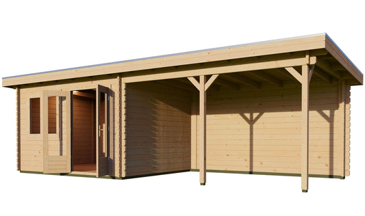 Pent 3m x 3m Log Cabin with 3m Canopy