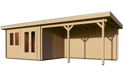 Pent 3m x 3m Log Cabin with 3m Canopy
