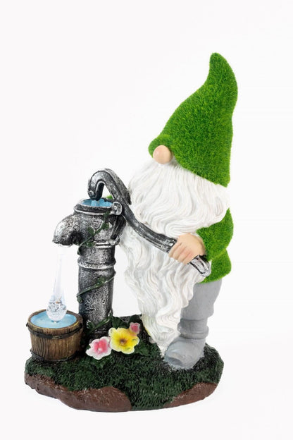 Solar Gnome Garden Ornament LED Water Pump Home Patio Flower Bed Lighting