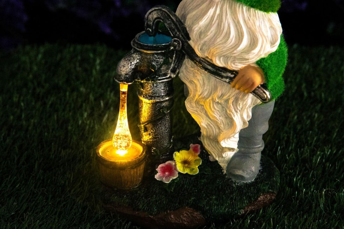 Solar Gnome Garden Ornament LED Water Pump Home Patio Flower Bed Lighting