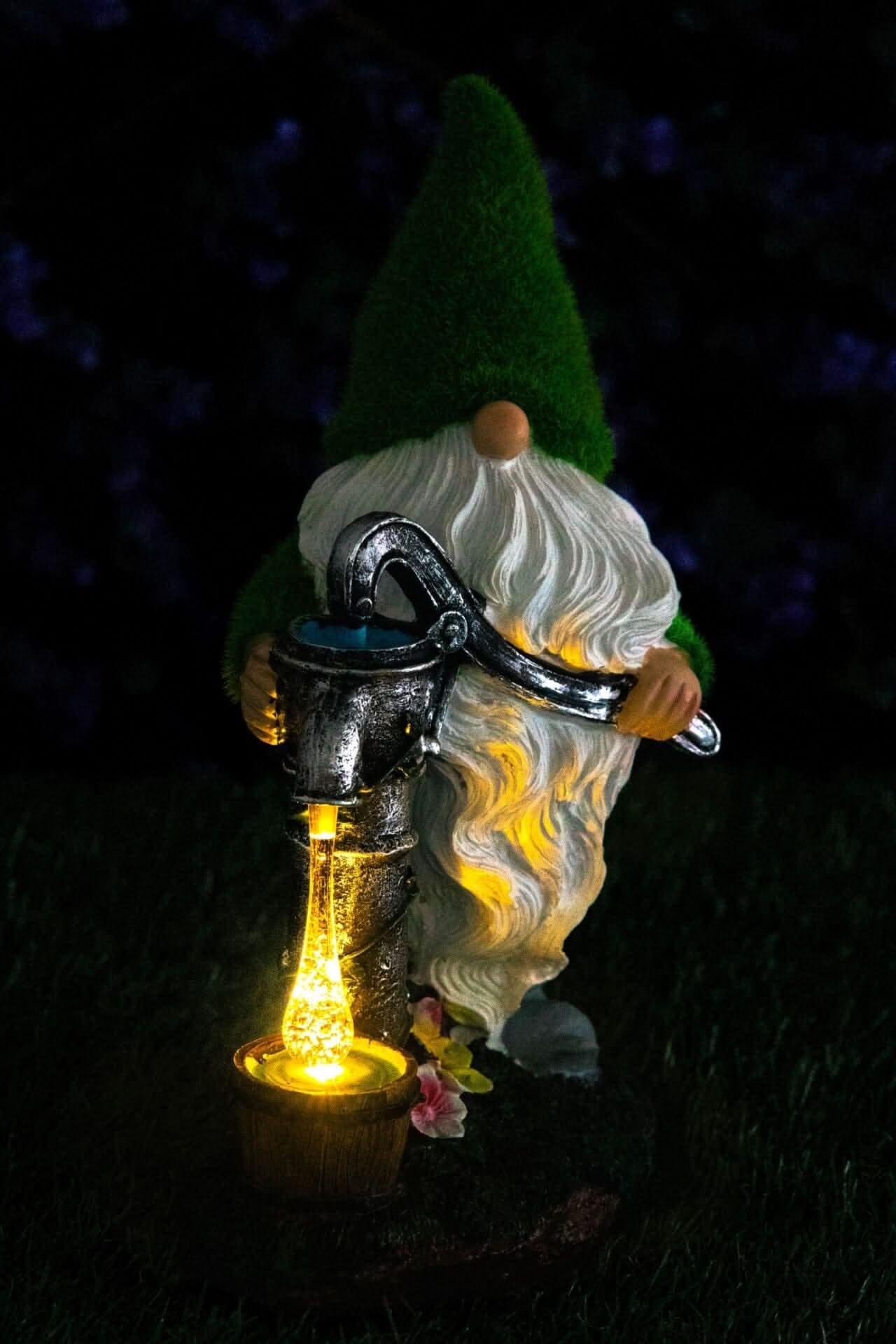 Solar Gnome Garden Ornament LED Water Pump Home Patio Flower Bed Lighting