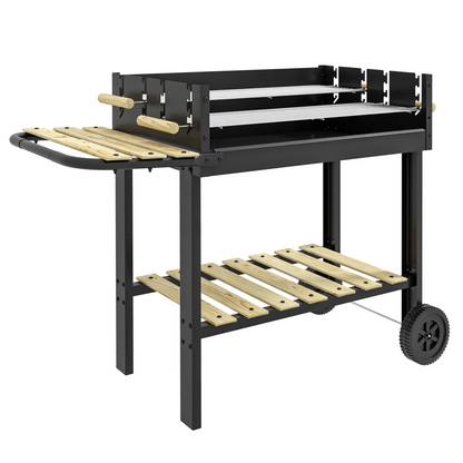 Outsunny Charcoal BBQ Grill with Side Table, Storage Shelf and Wheels