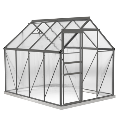 Outsunny Polycarbonate Walk-in Garden Greenhouse w/ Sliding Door Dark Grey