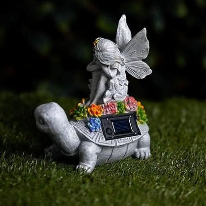 Solar Fairy Tortoise LED Garden Statue Resin Ornament 20cm