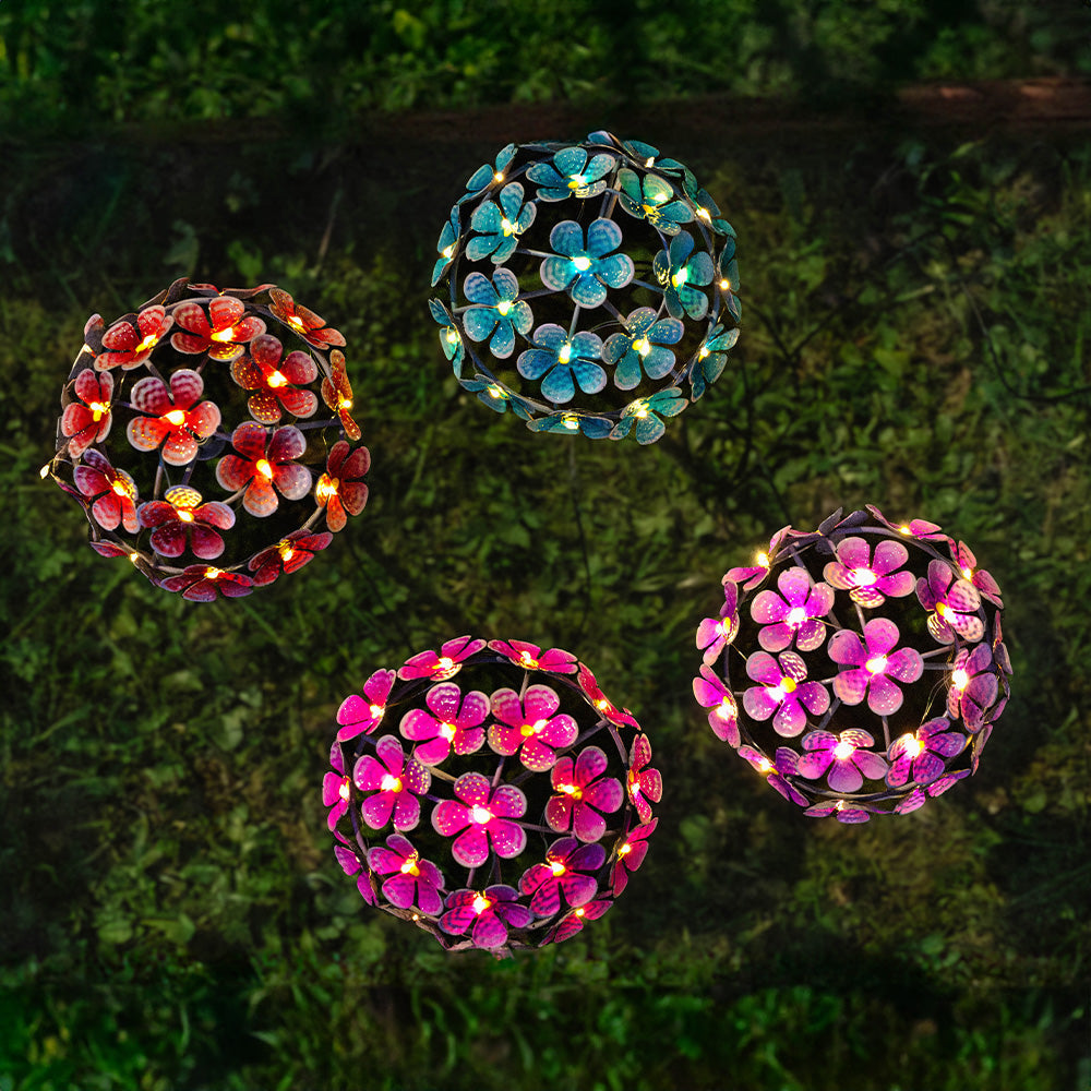 Solar Floral Garden Stake Lights Metal Flowers 4pc