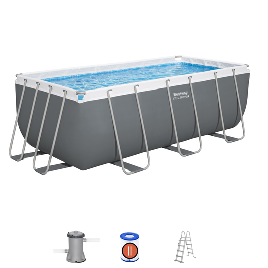 Bestway 13ft 6" x 6ft 7" x 48" Rectangular Steel PRO Max Above Ground Swimming Pool, Filter Pump & Accessories