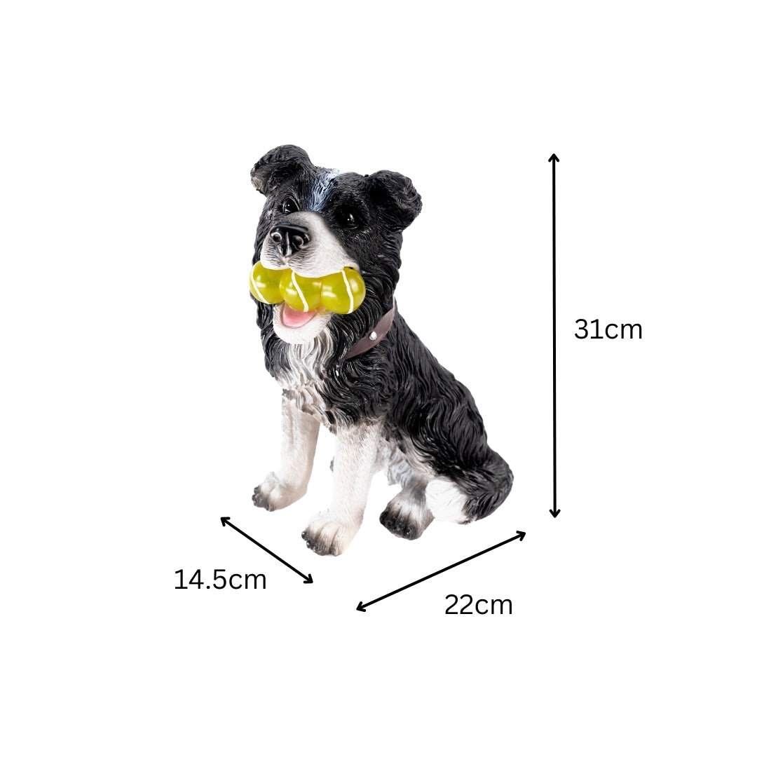 Solar Dog Garden Ornament Light Up Tennis Balls Puppy Statue