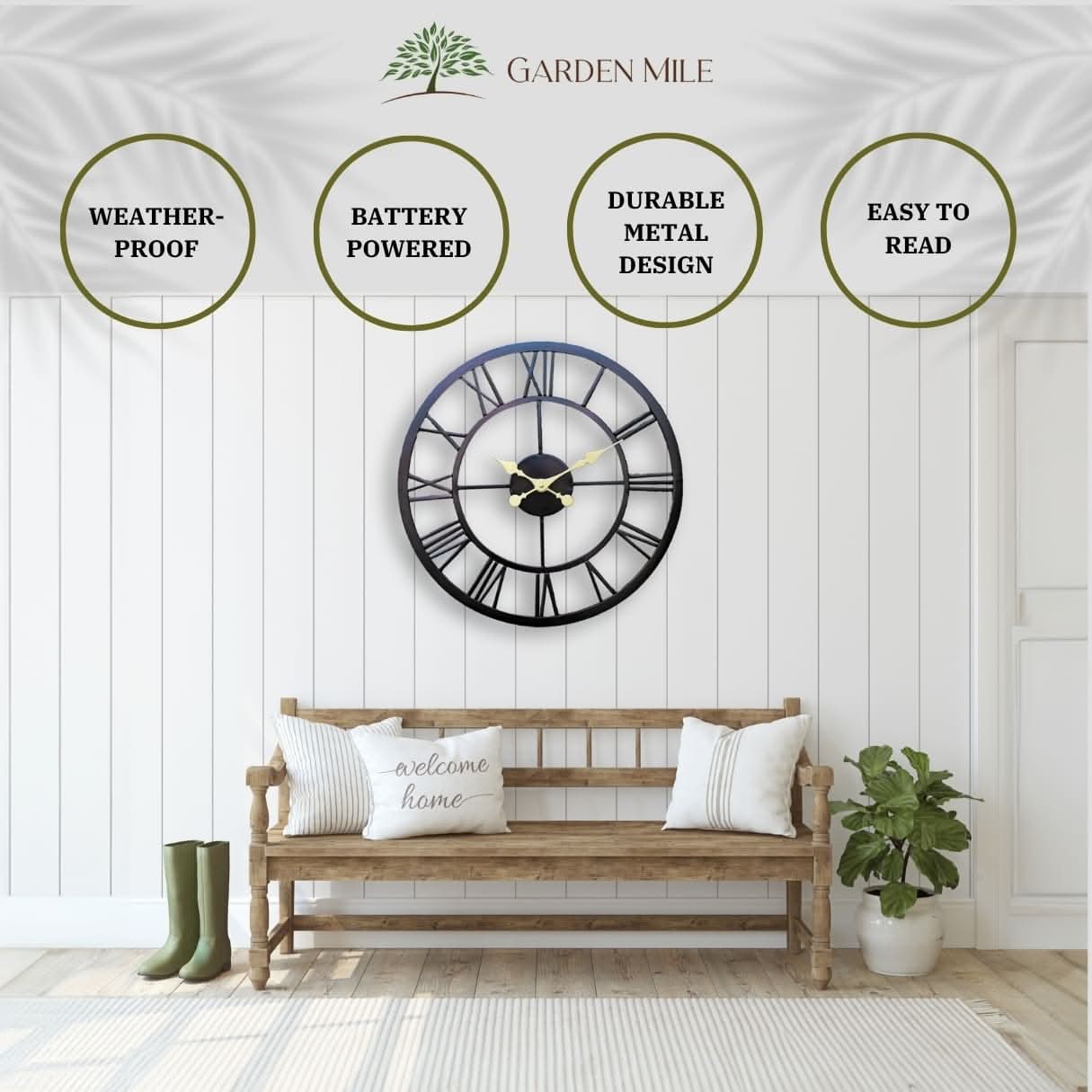 Black Garden Clock Roman Numerals - 50cm